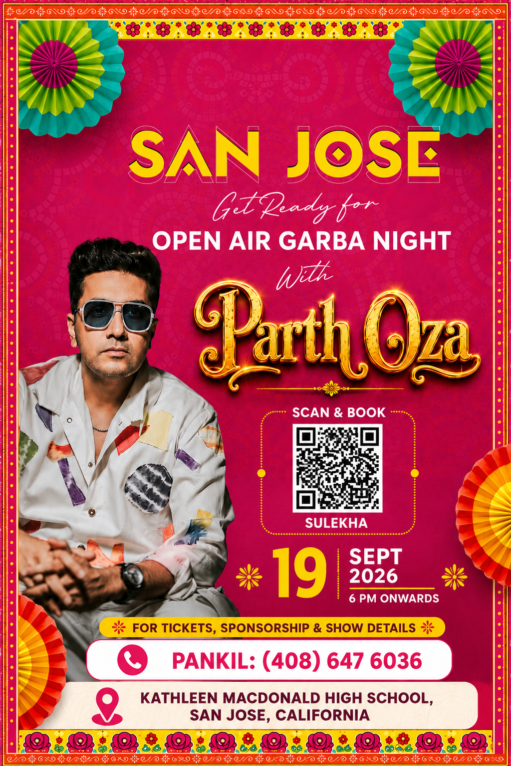 Parth Oza Garba 2026 poster — upcoming OraEventz event in San Jose